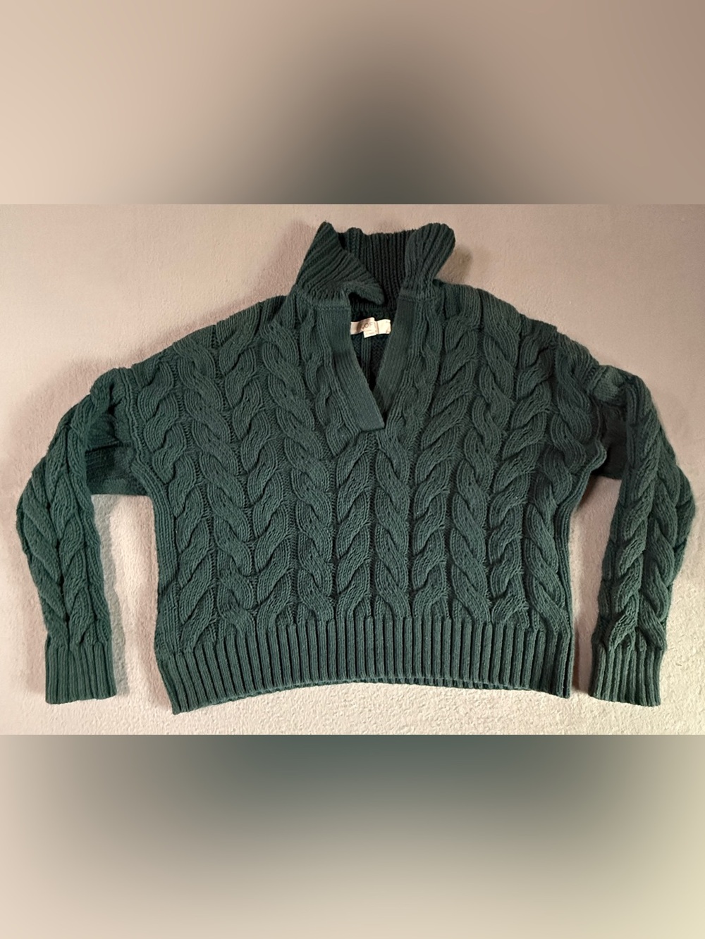 LOFT Forest Green Cable-Knit Mock Neck Sweater